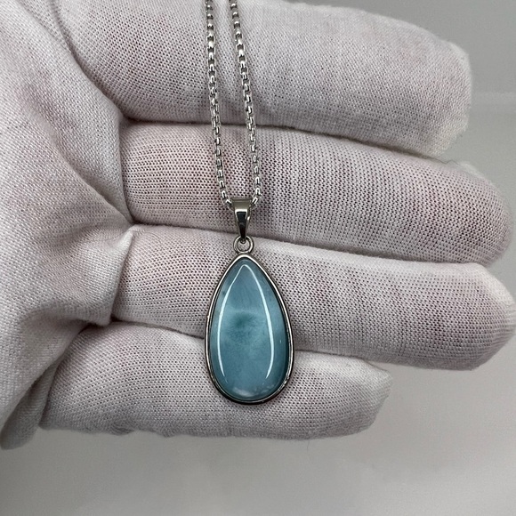 Sterling Silver Natural Larimar Pear Shaped - Picture 5 of 16